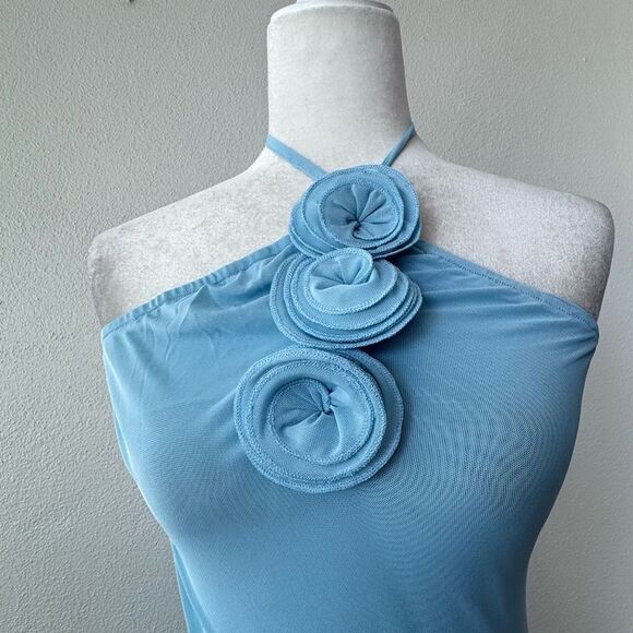 Commense Blue Strapless Dress Bodycon Floral Party Prom SZ L NEW - Picture 10 of 13